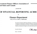 Award of Financial Reporting Achievement given to the City of Los Altos Finance Department
