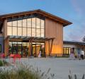 Front view of the community center during sunset 