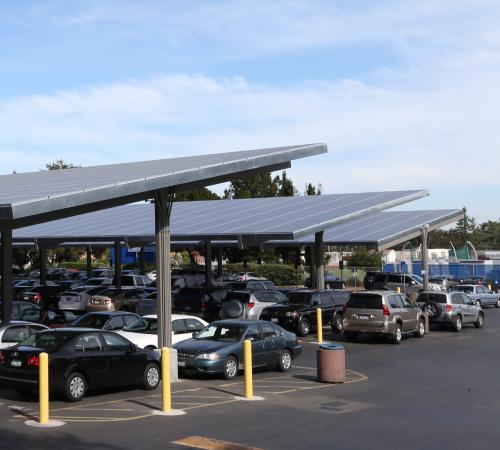 Photovoltaic panels on parking structure