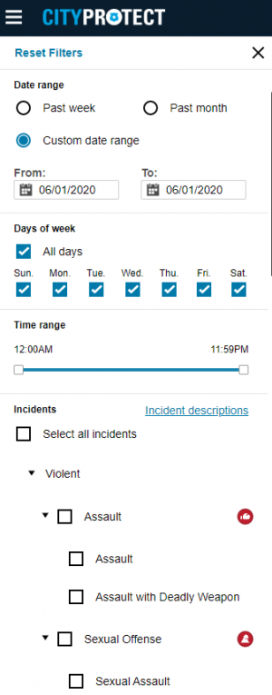 CityProtect Filter Data