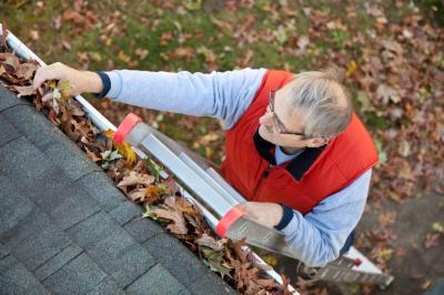 Man cleaning gutters